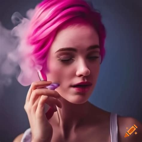 Vibrant Girl With Pink Hair Smoking On Craiyon