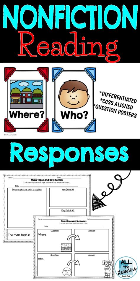 differentiated nonfiction reading responses informational reading responses question words p