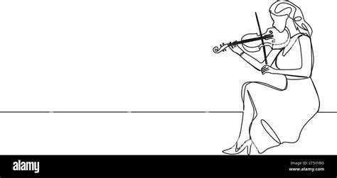 Continuous Single Line Drawing Of Woman Playing Violin Line Art Vector