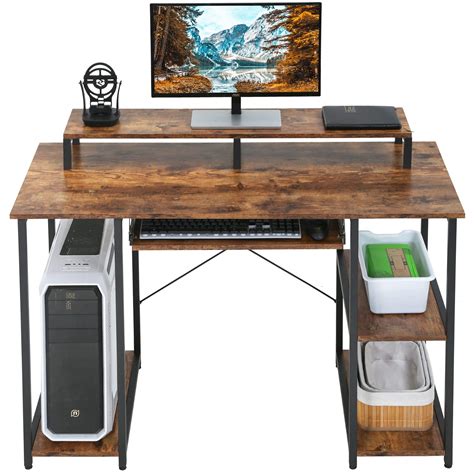 Buy Computer Desk With Storage Shelves And Keyboard Tray Hutch Shelf