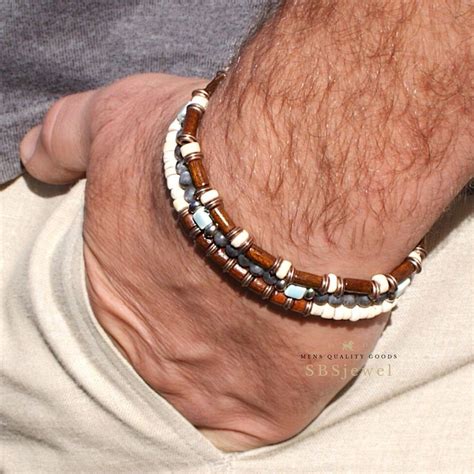 Wood Bead Bracelet Set Mens Wood Bracelets Wooden Bead Etsy Wood