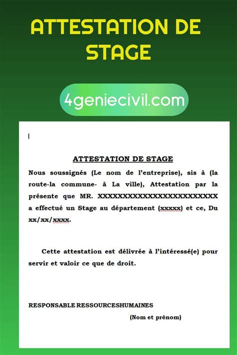 Mod Le Attestation De Stage Formation Professionnelle Stage Words