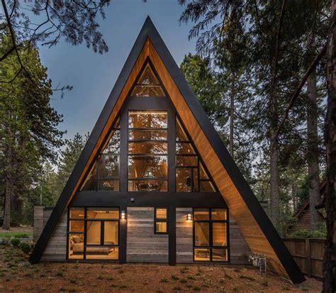 Contemporary A Frame Cabin With A Soaring Ceiling And Huge Windows