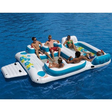 aleko inflatable floating island lounge 6 person with cup holders and coolers 703980257357