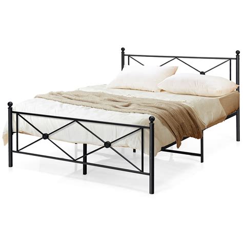 Costway Queen Size Metal Bed Frame Platform Headboard Footboard No Box