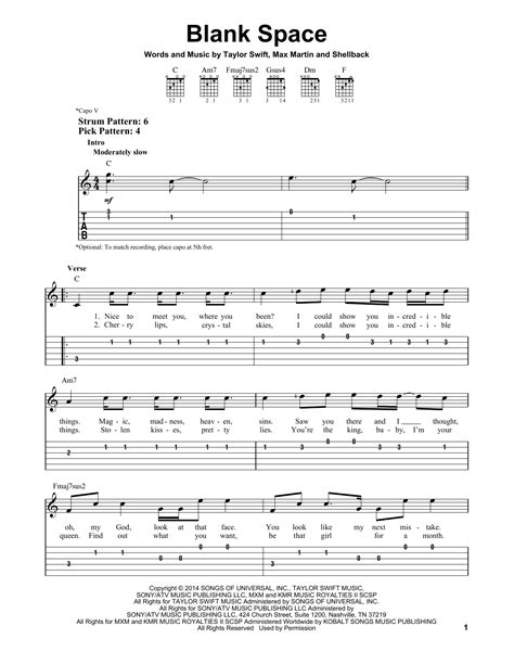 Blank Space By Taylor Swift Easy Guitar Tab Guitar Instructor