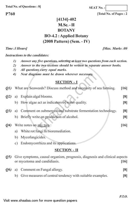 applied botany 2011 2012 m sc botany semester 4 question paper with pdf