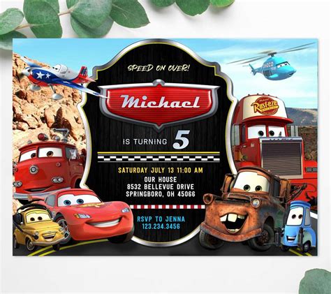 Cars Movie Birthday Invitation Template Edit Online Instant Download