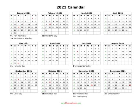 Printable Yearly Calendar 2021 Free Letter Templates