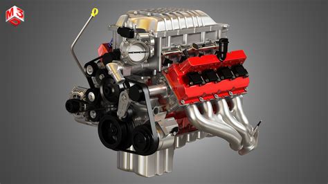 V8 Supercharger Engine Muscle Car Engine 3d Model