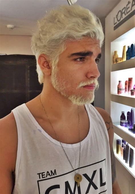White Hair Bleached Beard Men Hairstyles Dyed Haircuts For Men Mens