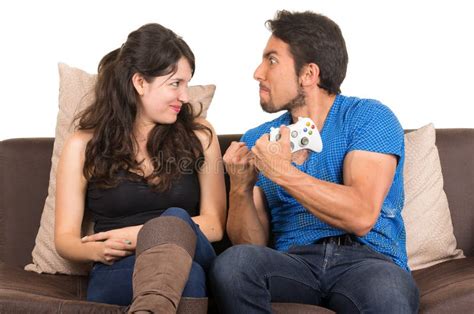Young Cute Couple Playing Video Games Stock Image Image Of Home