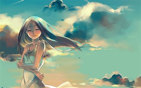 2560x1600 Anime Girl Flight Sky Clouds Wallpaper Coolwallpapersme