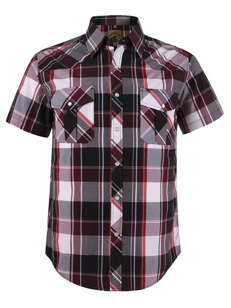 Coevals Club Men S Western Plaid Pearl Snap Short Sleeve Shirts Red