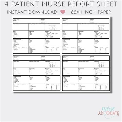 4 Patient Medsurg Nurse Report Sheet Template Sbar Handoff Nurse Brain