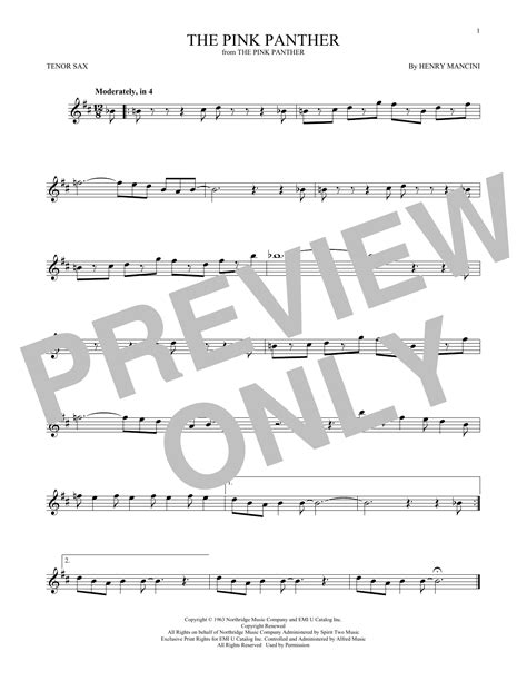 The Pink Panther Tenor Sax Solo Print Sheet Music Now