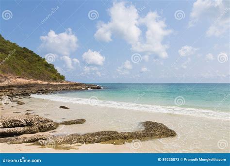 Beautiful Natural Sand Beach With Blue Sky Background Stock Image