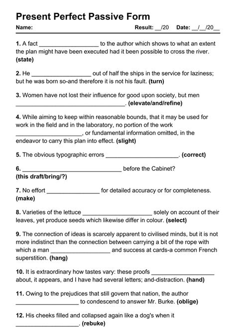 Printable Present Perfect Passive Pdf Worksheets With Answers
