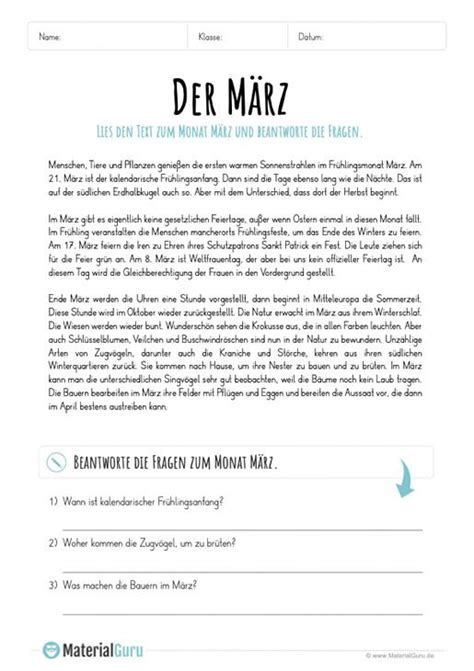 Kurzgeschichte mit fragen zum text folgender dvd passt zur geschichte: Arbeitsblatt: Lesetext zum März mit Fragen | Text auf deutsch
