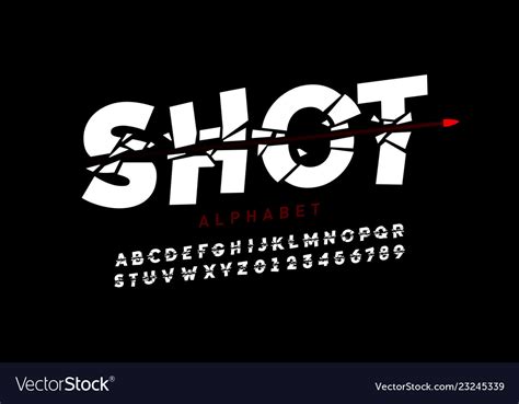 Bullet Shot Font Alphabet Letters And Numbers Vector Image
