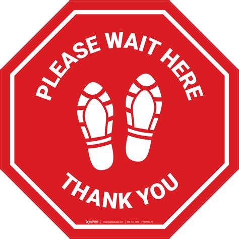 Please Wait Here Thank You With Shoe Prints Stop Floor Sign