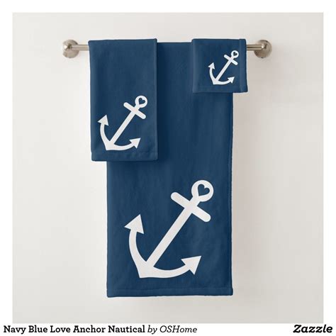 Navy Blue Love Anchor Nautical Bath Towel Set Zazzle Nautical Bath