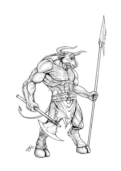 Minotaur From Greek Mythology Line Drawing Bing Images Stier