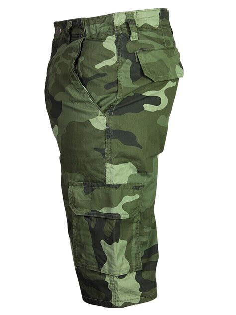 New Mens Kam Cargo Camo Shorts Dark Green Camouflage Regular Big Plus