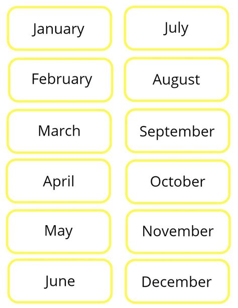 Months Of The Year Printable Ingles