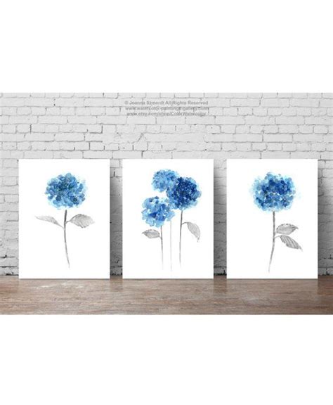 Hydrangea Set Of 3 Watercolor Paintings Abstract Blue Flowers Poster
