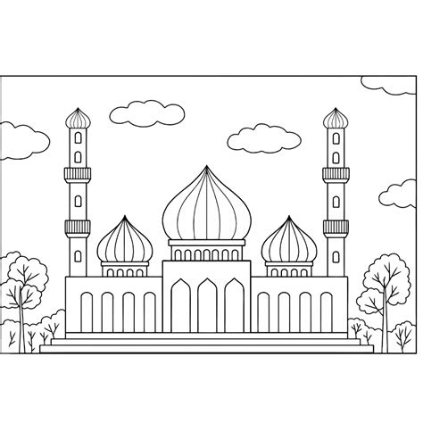 Jual Gambar Sketsa Mewarnai Islami Masjid Seketsa Lukis Drawing