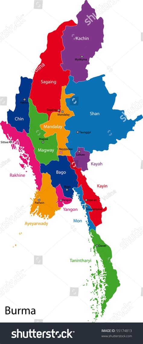 Interactive myanmar map on googlemap. Map Of Union Of Myanmar (Burma) With The Provinces Colored ...