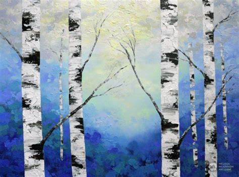 Blue Forest Landscape Painting Of Aspen Trees And Birch Trees In