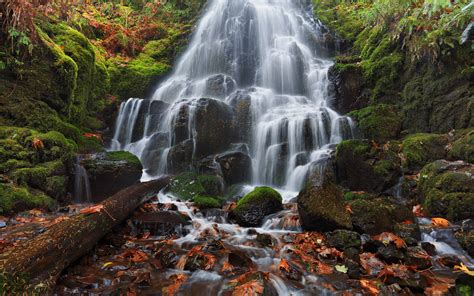 Download Fall Moss Oregon Waterfall Nature Wahkeena Falls Hd Wallpaper