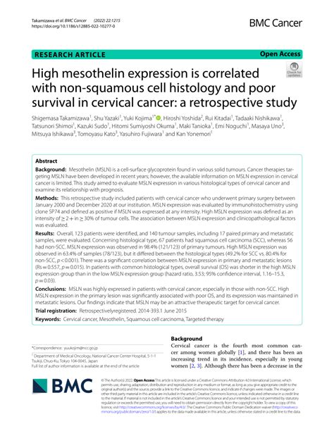 Pdf High Mesothelin Expression Is Correlated With Non Squamous Cell