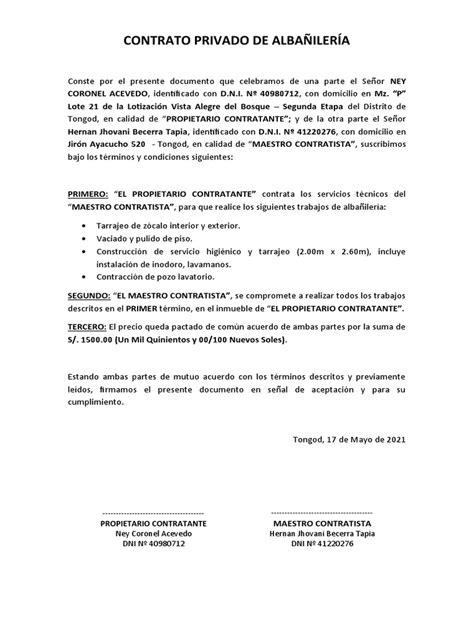 Contrato Privado De Albañilería Pdf