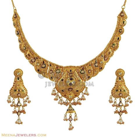 Indian Gold Set 22 Karat Stan11216 22k Gold Antique Finished