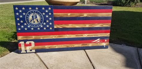 Ne Patriots Football Hand Carved Painted Wood Flag Distressed Etsy