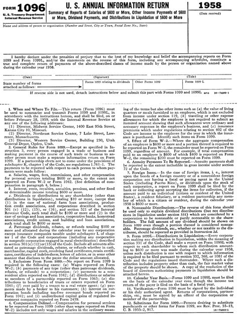 Form 1096 1958 Irs Fill Out And Sign Printable Pdf Template Signnow
