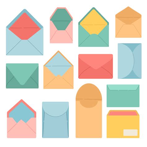 Envelope Set Flat Design Vector Illustration Different Shape Colorful
