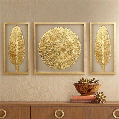 Golden Feathers 31 12 High Wall Art Set Of 3 1j646 Lamps Plus