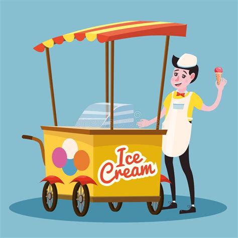 Ice Cream Seller Cart Vector Illustration Cartoon Style Isolated