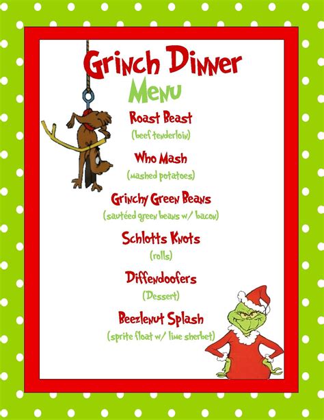 Grinch Dinner Menu Sample Made In Microsoft Publisher Christmas