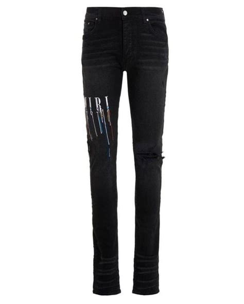 Amiri Denim Paint Drip Distressed Skinny Jeans In Black For Men Lyst