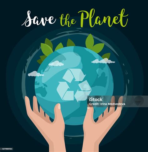 Save The Planet Hand Hold Earth Globe Isolated On Space Environment Concept Stock Illustration