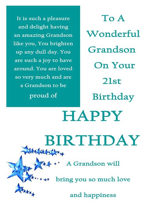 Grandson 21 Birthday Card With Removable Laminate Etsy