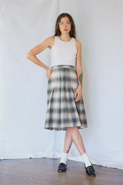 Vintage Plaid Wool Midi Skirt School Girl Skirt Pleated Etsy