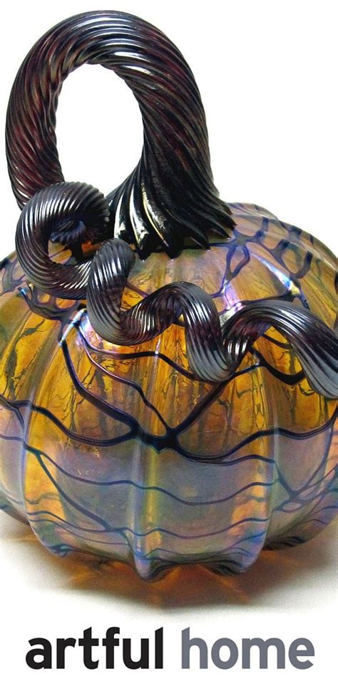 Iridescent Gold With Vines Pumpkin By Ken Hanson And Ingrid Hanson Art