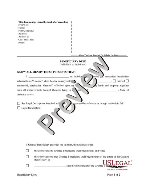 Free Printable Beneficiary Deed Form Arizona