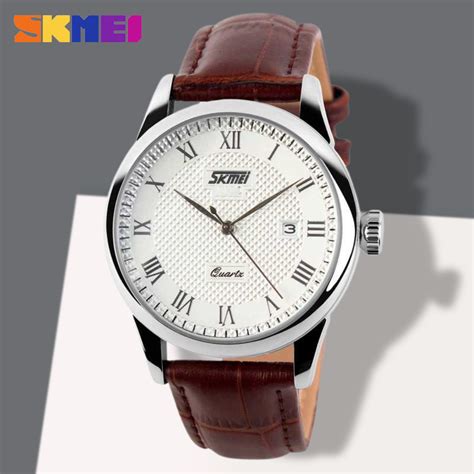 SKMEI Jam Tangan Analog Strap Kulit Anti Air 30M Pria 9058CL Brown